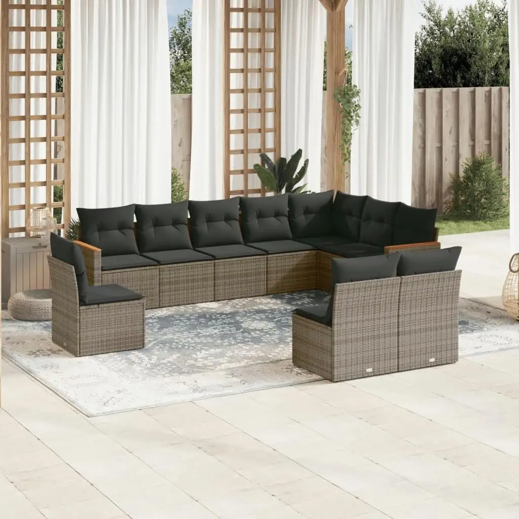 

Modular Gray Poly Rattan Garden Sofa Set 10 Piece Outdoor Furniture Relaxing Seating