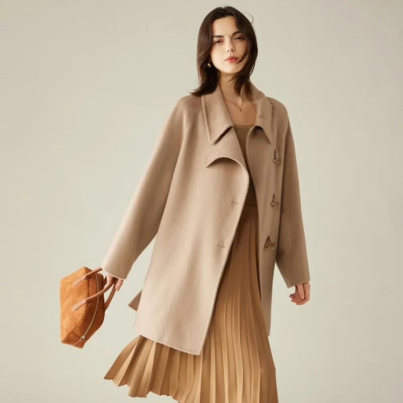 เสื้อโค้ทแคชเมียร์ผู้หญิง ขนอูฐแท้ 100% สไตล์ฝรั่งเศส สำหรับฤดูใบไม้ร่วงและฤดูหนาว หรูหรา