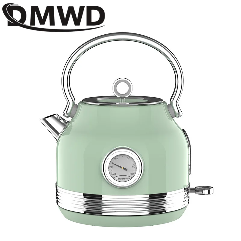 DMWD 220V Retro Electric Kettle With Thermometer 1.7L Large Capacity Water Fast Boiling Teapot Stainless Steel Linner Kettles