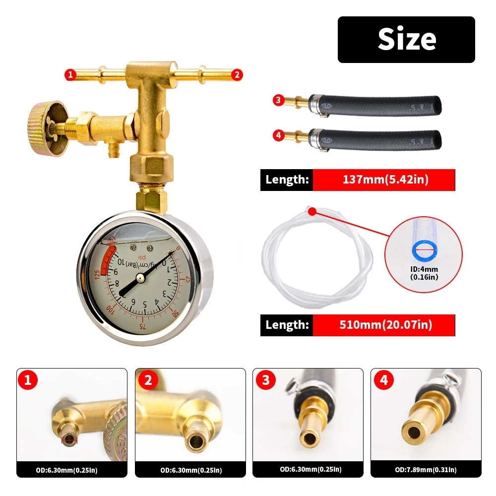 6 قطعة سريعة متصلة حقن الكهربائية سيارة شاحنة دراجة نارية صيانة أداة مضخة الوقود اختبار قياس الضغط 0-155PSI 10BAR