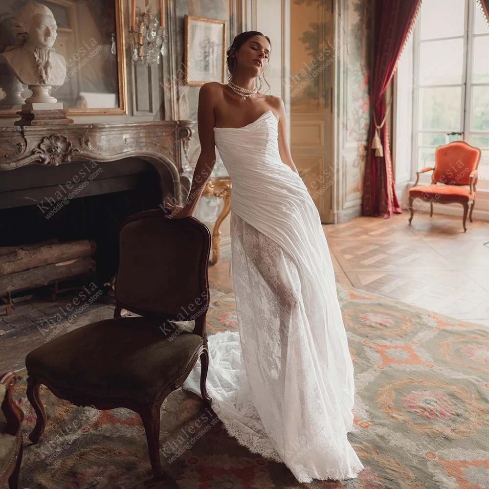 

Modern Wedding Dresses Bohemia Bridal Gowns Satin Pleated Robes For Formal Party Without Stoves Vestidos De Novia Customized