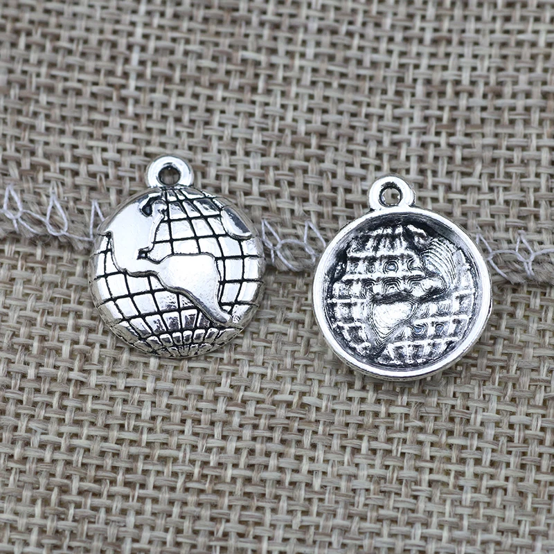 12Pieces/lot 16x20mm Antique Silver Color World Map Charms DIY Bracelets Handmade Jewelry