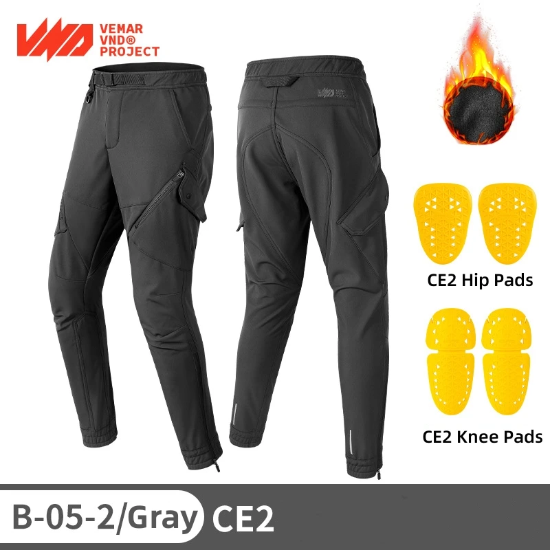 VND Urban Commuter Warm Motorcycle Pants, Winter Men's Workwear Style Waterproof Riding Pants with CE2 Hip Knee Protection Gear