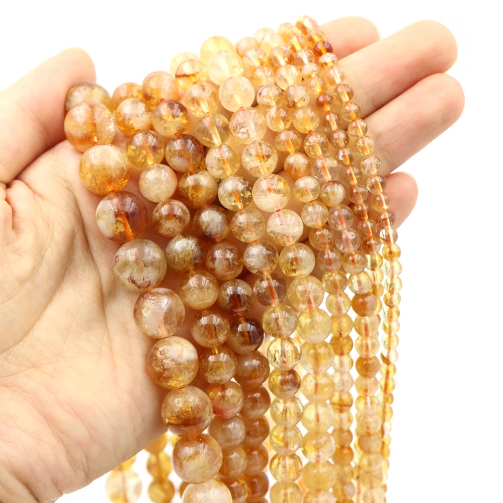 

4/6/8/10/12mm Natural Stone Beads Citrine Round Loose Beads Healing Crystal for Jewelry Making DIY Bracelet Handmade Accessories