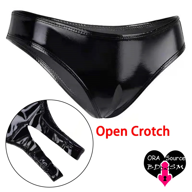 Woman Sexy Open Crotch Latex Underwear PVC Flash Leather Panties Erotic Costume Swimwear Outdoor Sex Dancewear PU Briefs