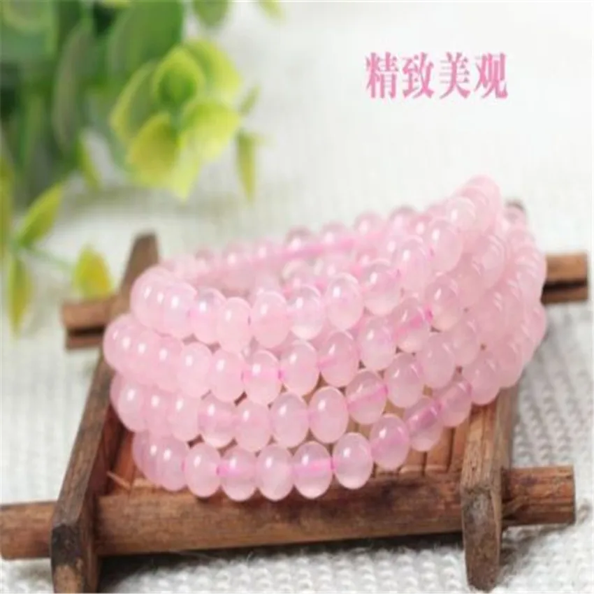 

6mm Natural Rose Quartz Crsytal 108 Beads Bracelet Peace Party Handmade Sacred Artisan Gift Relief Beaded Charm Mala Men