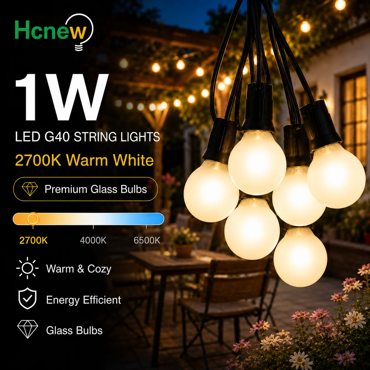 Waterproof G40 Glass Indoor Outdoor String Lights LED Garden Light Frosted White Connectable Retro Festoon Wedding Decoration