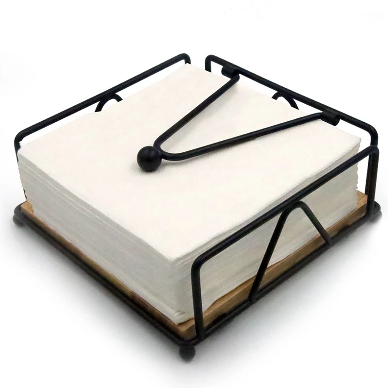 Serviettenhalter für Tisch, Serviettenhalter aus Metall und Holz, stehende Serviettenhalter für Papierservietten, für die Küchentheke