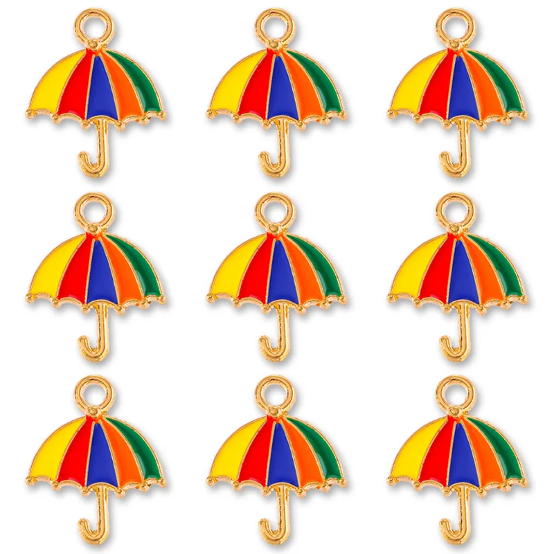 20Pcs 19*15MM Enamel Charm Colorful Umbrella Zinc Alloy Pendant for Women Girls Keychain Bracelet Earrings DIY Jewelry Making