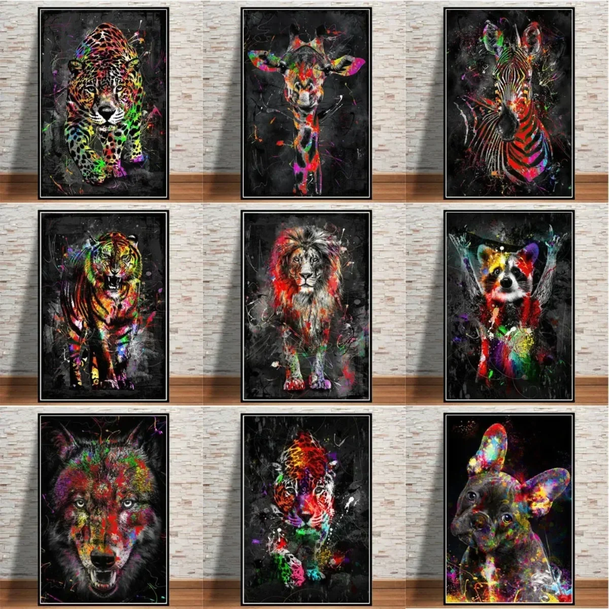 Abstract Watercolour Graffiti Lion Canvas Art Posters And Prints Colourful Tiger Animals Wall Painting For Room Decoration