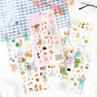 6pcs Cartoon Character PET Stickers - Die-Cut Decals for Journal & Scrapbooking