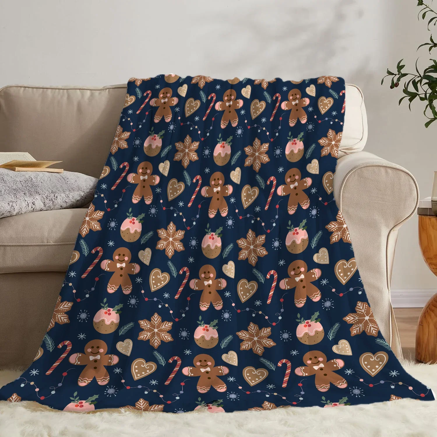 Christmas Flannel Print Throw Blanket Super Soft Cozy Nap Blanket for Bed sofa Office Travel Machine Washable Perfect Home Gift