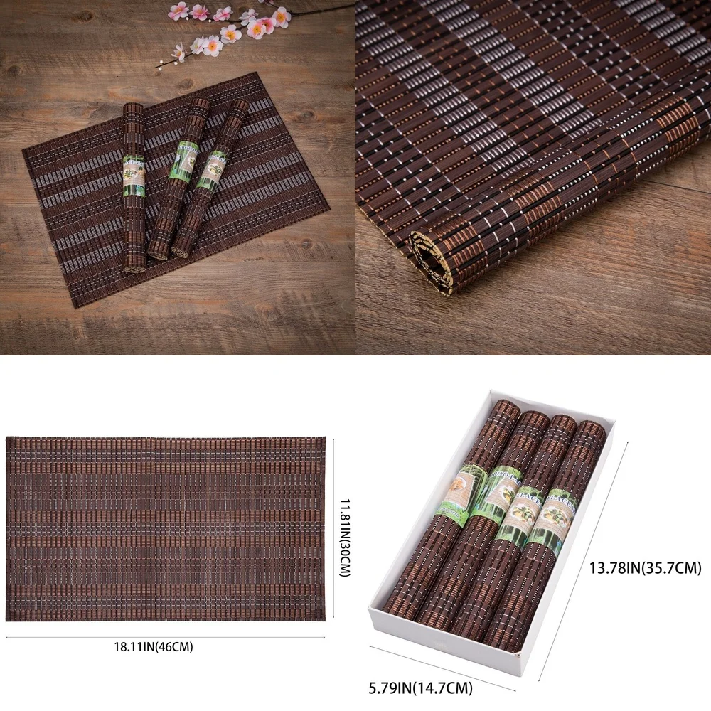 

Placemats18x12 Bamboo Table Placemats Set of 4 Non Slip Dining Mats Heat Resistant Eco Friendly Tableware Decor Kitchen