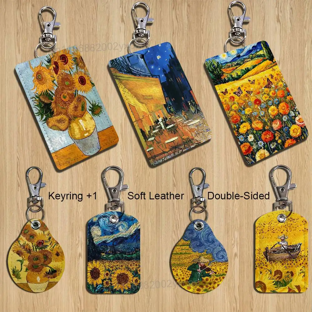 

Vincent Sunflowers van Gogh Keychain Holder Suitable For Subway Bank Card Bus Card Badge Holder Wallet Card Textured pattern