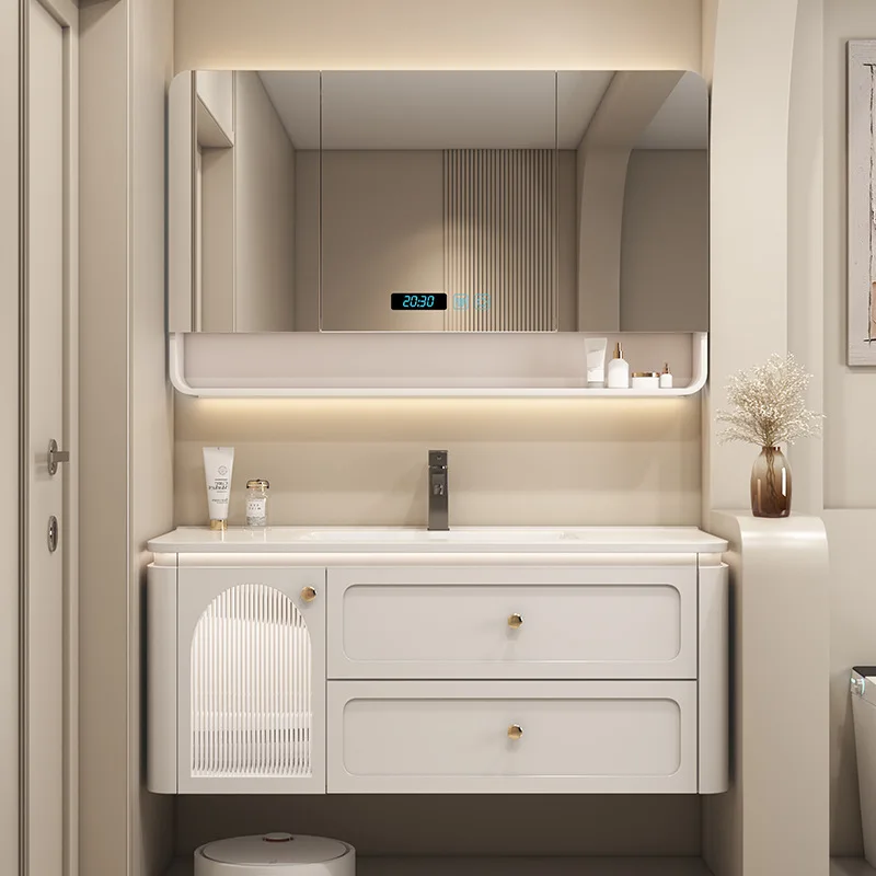 Arc protection bathroom hand wash face basin wash cabinet ceramic integrated basin