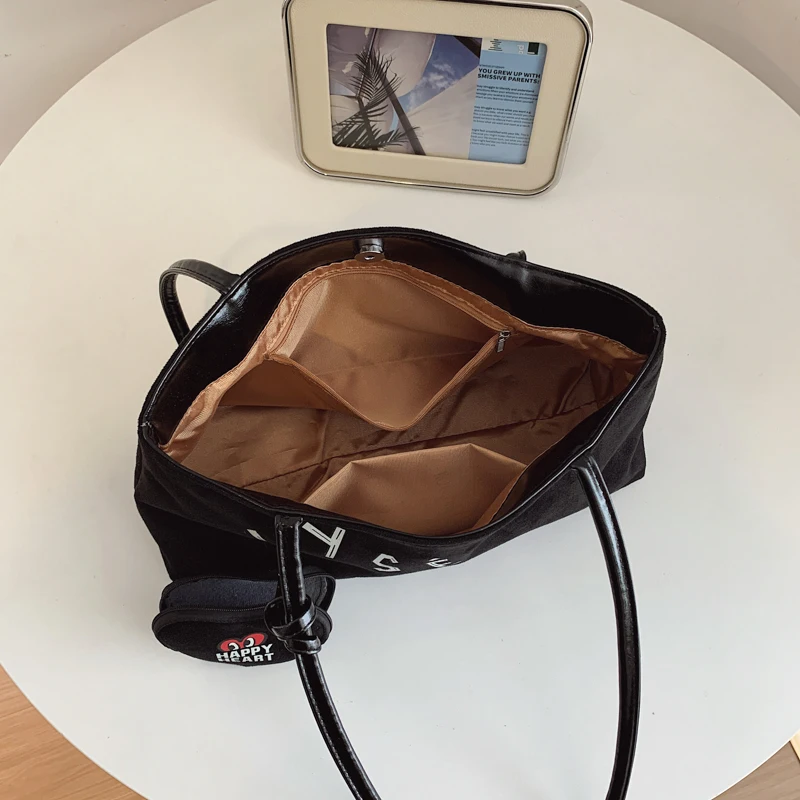 Top Handle Tote Bag  Interior Zipper Pocket Female Handbag Brand Letter Shoulder Bag Vintage Faux Suede bolsa feminina Travel