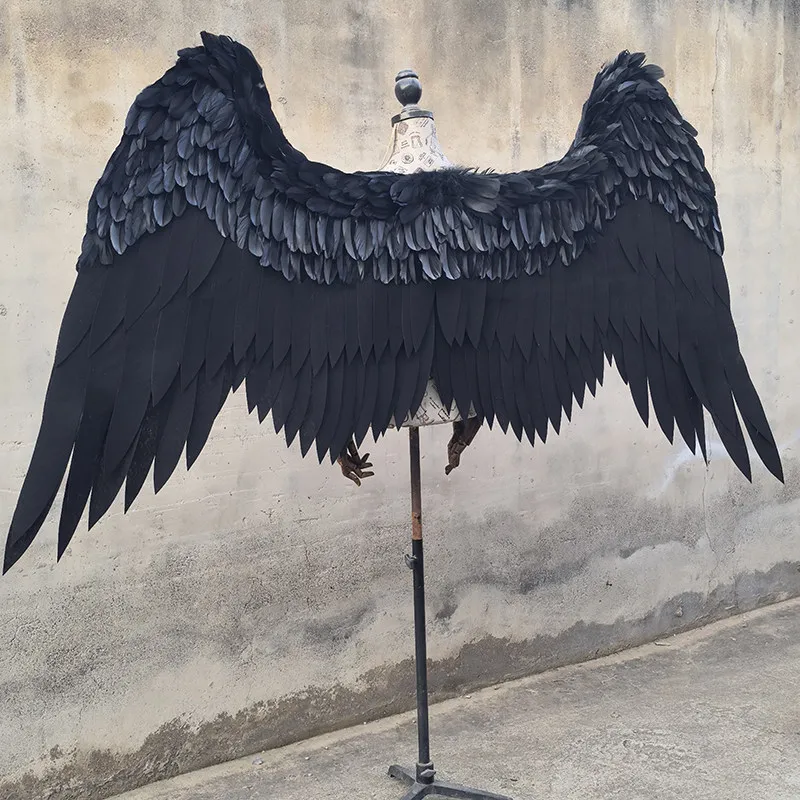 Gothic black Feather T-Stage Angel Wings Cosplay Prop for Halloween Birthday Party Internet Celebrity Photo Props Model Show