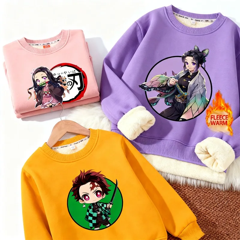 

Пуловер «Убийца демонов», спортивная одежда, повседневная теплая толстовка из овечьей шерсти, флисовый уличный осенний утепленный свободный свитер для девочек