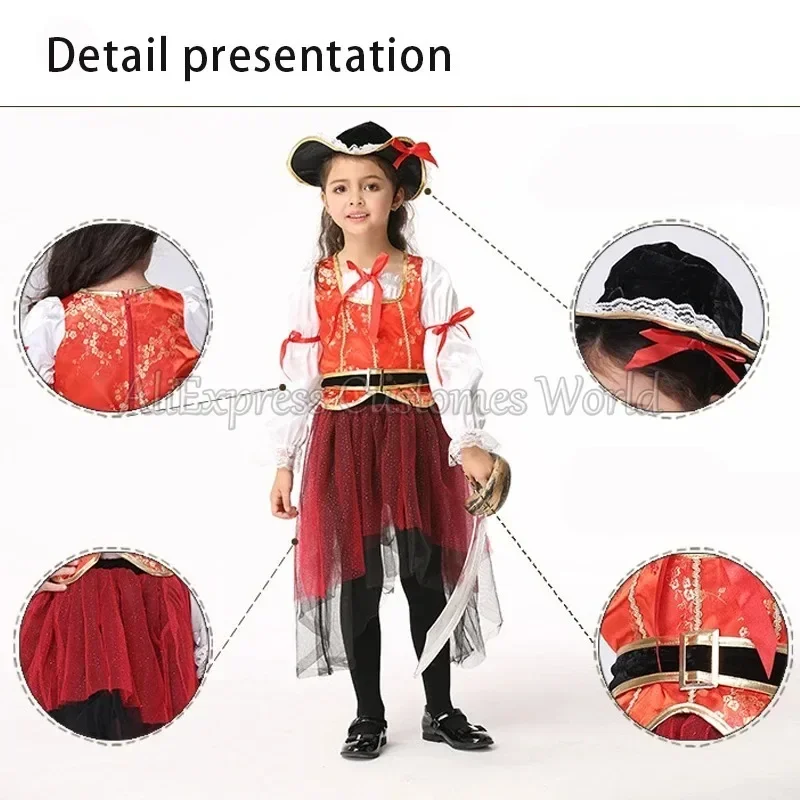 Za01 fantasias de pirata para meninas, jardim de infância, dia das bruxas, presente de natal, fantasia cosplay para crianças, roupas performace za0 @