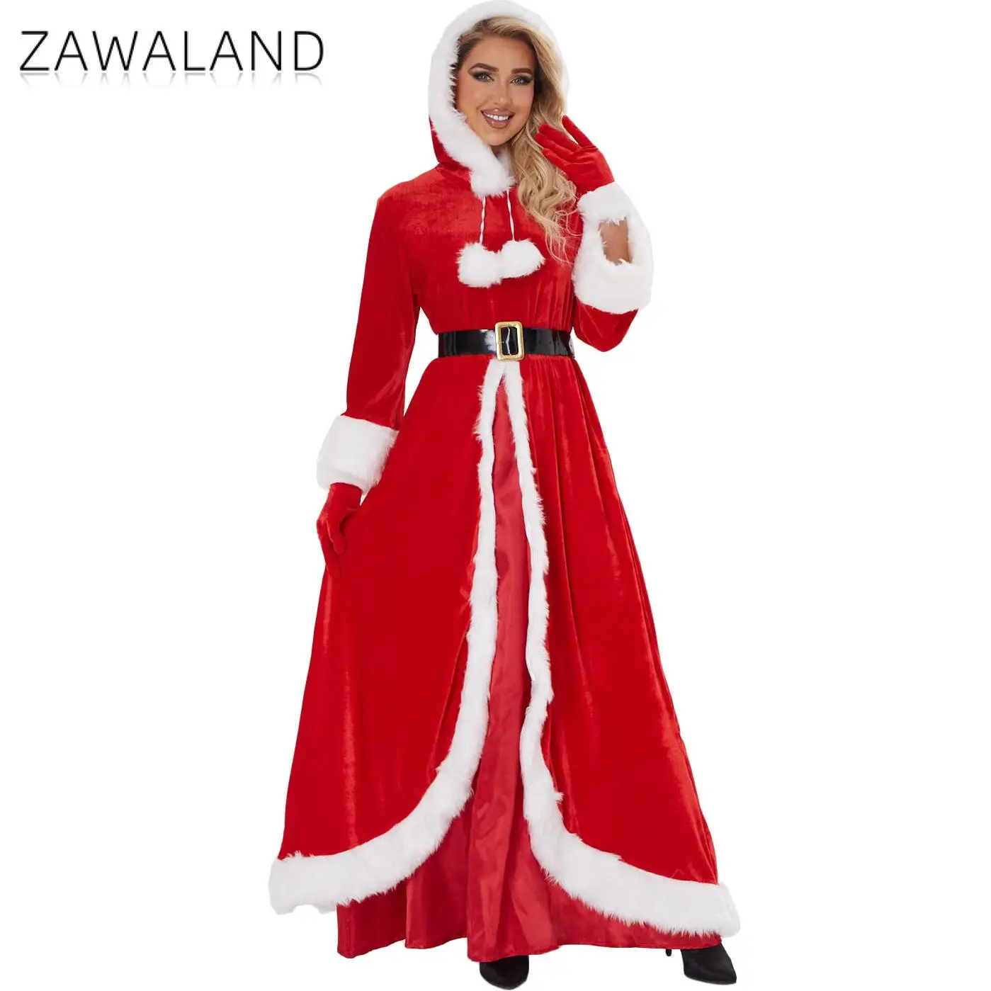 

ZAWALAND Disguise Mrs. Claus Costumes Cosplay Xmas Santa Clause Costume Women Long Dress Christmas Fancy Dress Party Suits