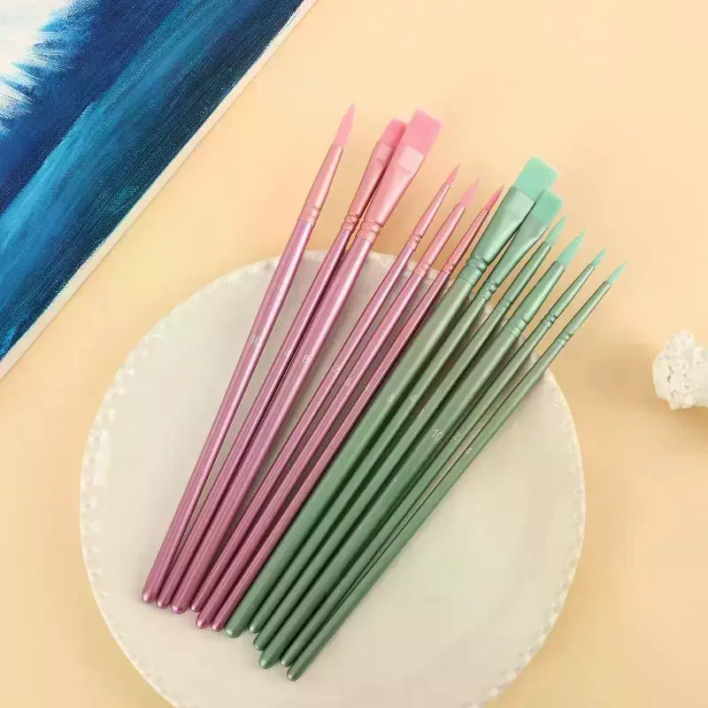 4/6PCS Watercolor Brush Set Pointed Round Flat Head Hair Beginner's Art Student Hand Drawn Watercolor Nylon Painting Material
