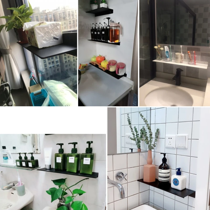 Matt Black Wall Shelf Bathroom Ledge Shower Accessories 20-60cm Modern Kitchen Shower Bath Storage Rack Wholesale Promotion