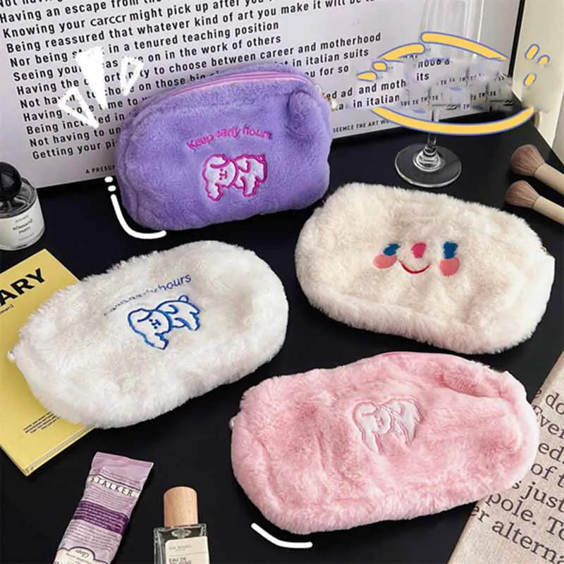 Ins Kawaii Plush Pouch Bags Cartoon Cosmetic Bag for Women Girls Airpods Stationery Pencil Zipper Jewelry Kawaii Makeup Pouch