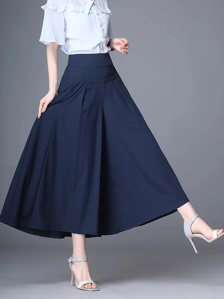 

High Waist Nine-Five Wide Leg Pants Summer Thin Casual Ice Silk Chiffon Skirt Loose Fit Korean Style Commute High Waist Pants