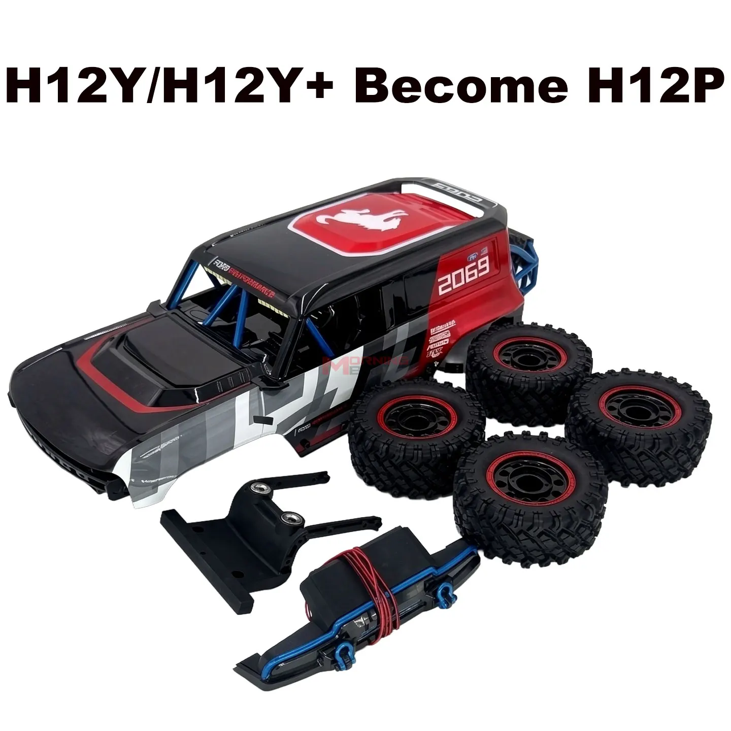 MJX Hyper GO RC Crawler H12P Upgrade Parts Body Shell Metal Front Bumper All-Terrain Tires, Performance Modification Accessories