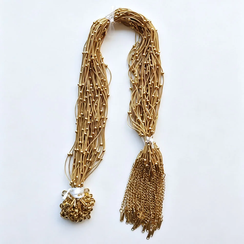 25pcs 0.9mm Gold Color Stainless Steel Snake 3mm Beads Chain Necklaces 40cm+5cm with Lobster Clasp DIY Jewelry Making Wholesale