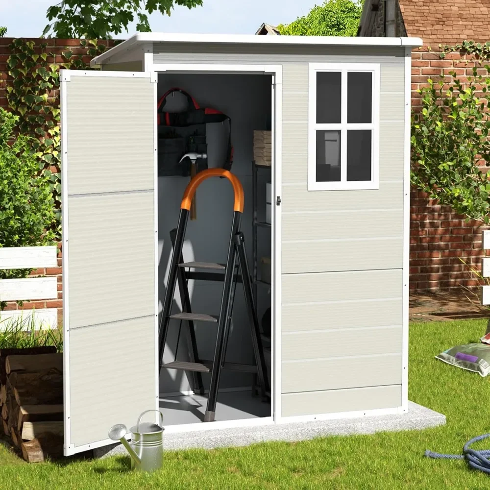 

5x3FT Outdoor Floor Resin Storage Shed, Lockable Doors and Windows, Waterproof and Environmentally Friendly Tool Shed, Sandstone