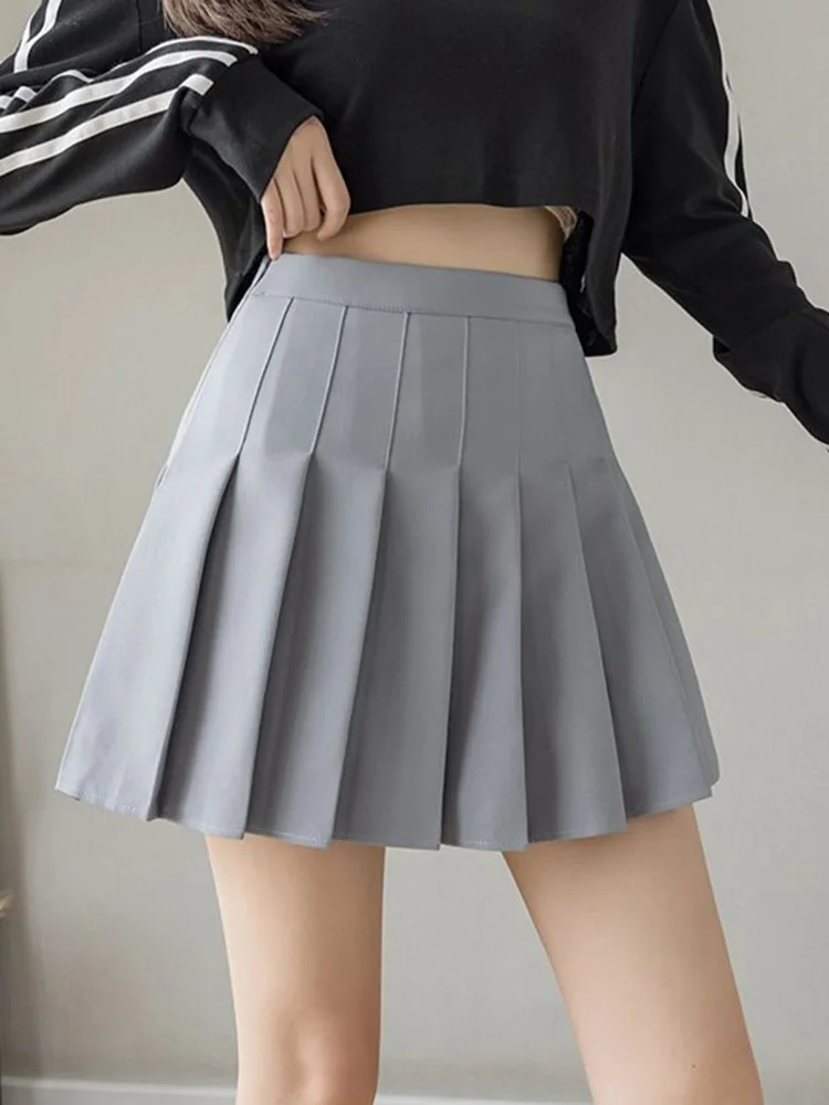 Streetwear Korean High Waist Summer Pleated Mini Skirts Women Black White Tennis A Line Skirt Kawaii Students