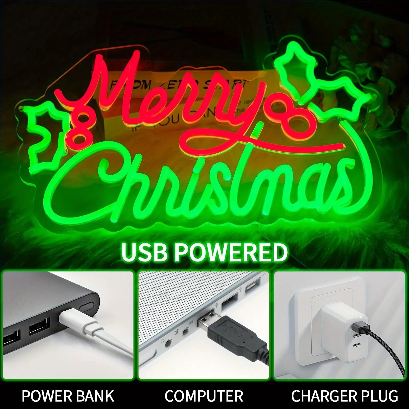 Merry Christmas Neon Signs USB Dimmable LED Neon Lights for Christmas Party Living Room Pub Bar Bedroom Home Shop Decorations