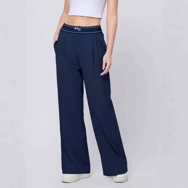 Women Straight Wide Leg Yoga Pants Elastic High Waist Quick Drying Loose Casual Workout Trousers