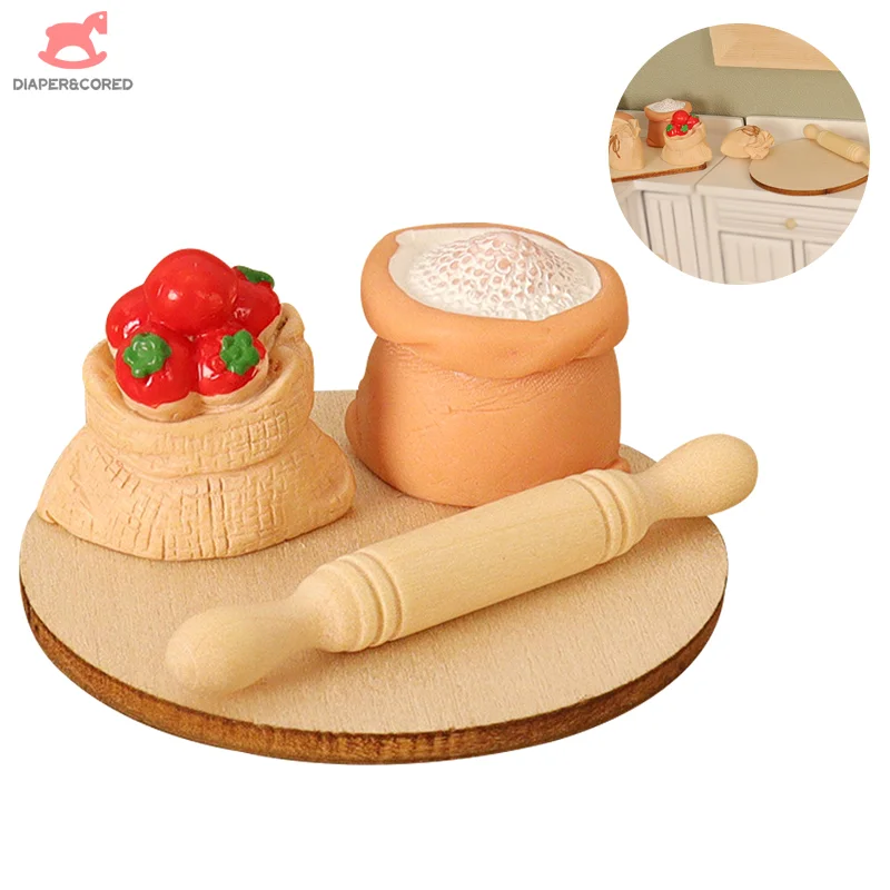 

1pcs Dollhouse Miniature Simulation Cake Plate Flour Rolling Pin Model Doll House Kitchen Food Toy Accessories Scene Props