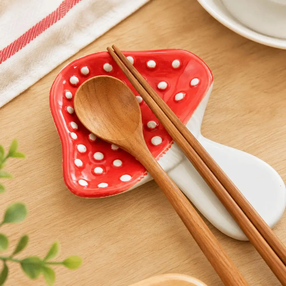 Ceramic Mushroom Spoon Holder Easy To Clean Multi-purpose Soup Spoon Holder Heat-Resistant Chopstick Rest Holder Household Use