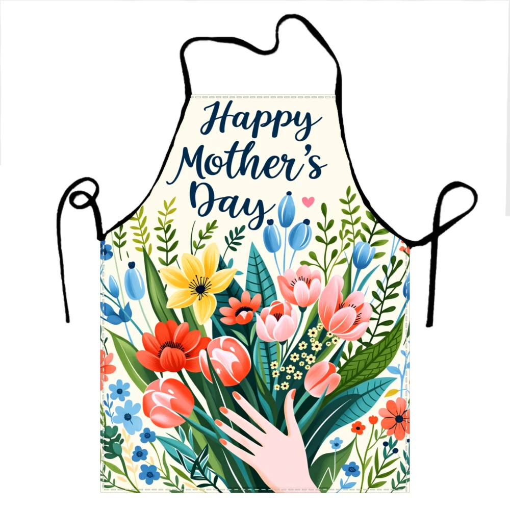 Happy Mothers Day Apron Floral Design Gift For Mom Kitchen Cooking Apron With Hand And Flowers Pattern Mother S Day Present