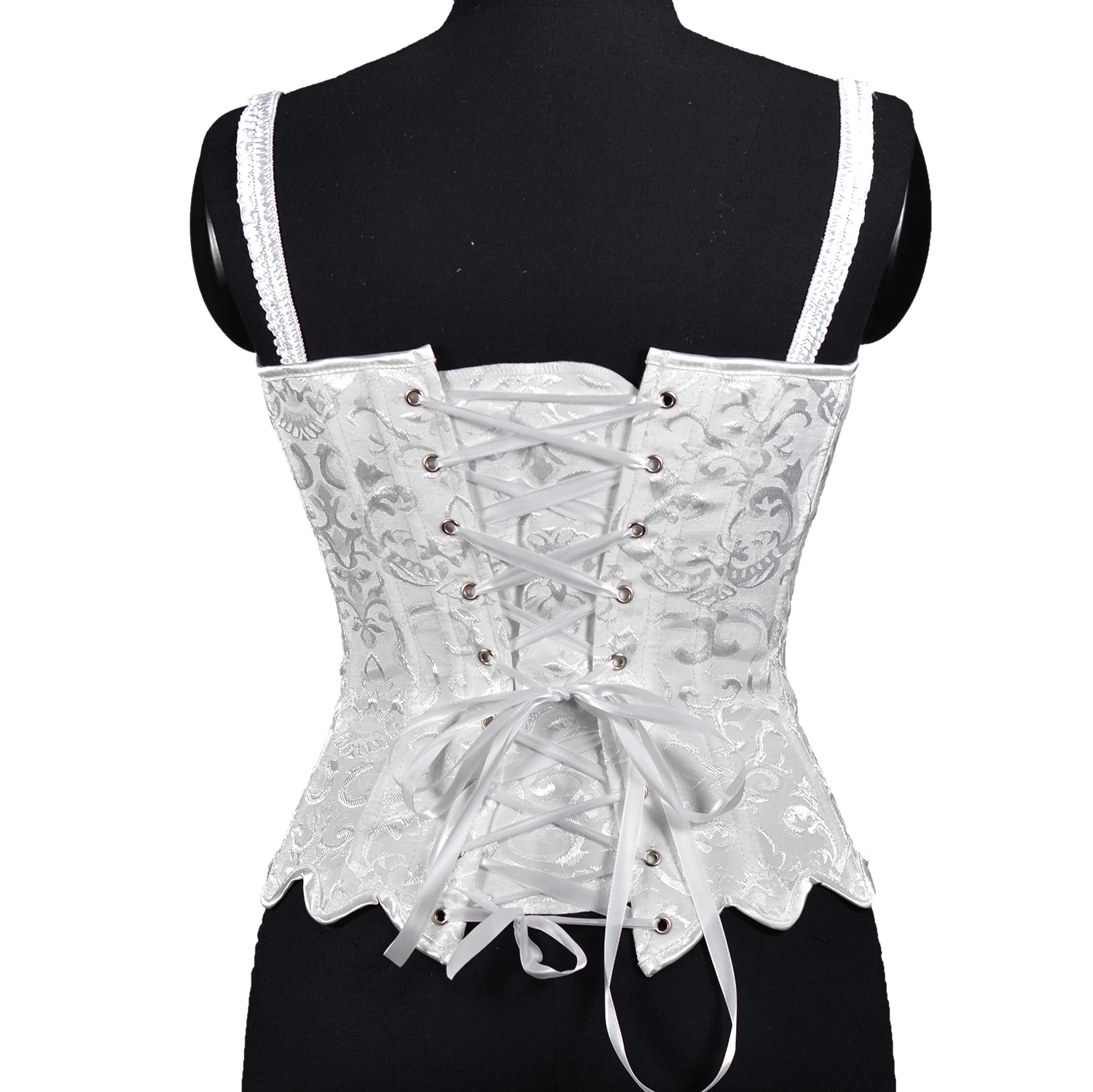 Sexy Bustier Women Corset Top Lace Up Satin Lingerie With Straps Zipper Vintage Floral Jacquard Overbust Corselet