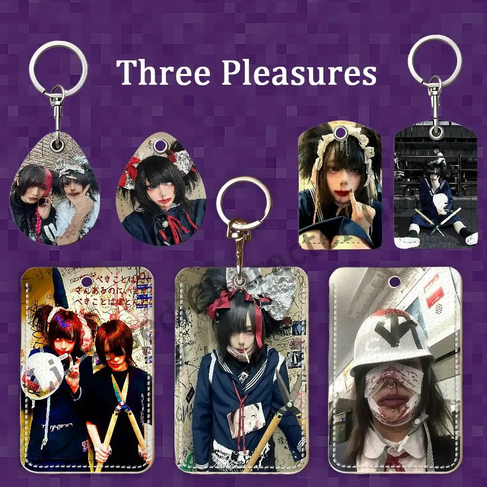 S-Senketsuakochans Rectangle Card Case Keychain Access Card Bag Key Tag Ring Leather Card Holder Key Ring Access