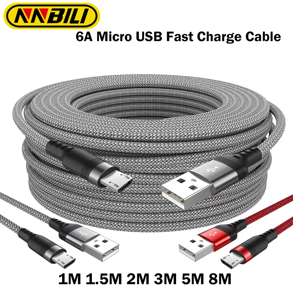 NNBILI 6A مايكرو USB كابل شحن سريع 1m 1.5m 2m 3m 5m 8m تمديد كابلات ل Xiaomi Redmi سامسونج Andriod مايكرو USB المعدات