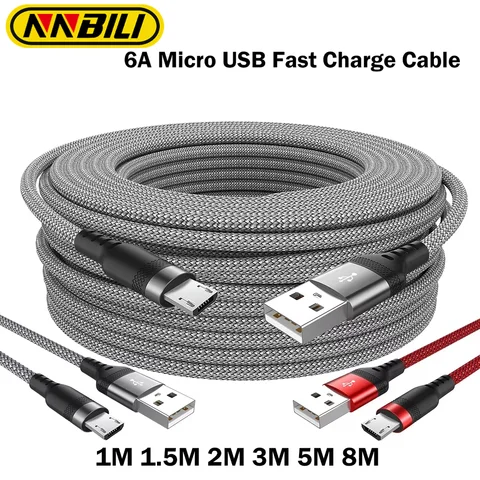 NNBILI 6A Micro USB cable Fast Charge 1m 1.5m 2m 3m 5m 8m Extension Cables for Xiaomi Redmi Samsung Andriod Micro USB Equipment