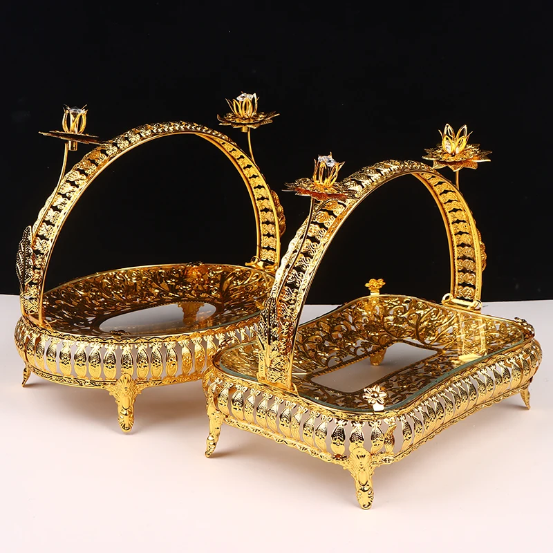 

〔20E〕|Creative Vintage Gold Round Square Fruit Plate Multi-Function Metal Snack Storage Plate Afternoon Tea Candy Dessert Stand