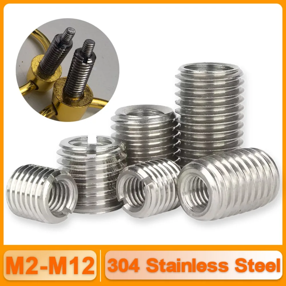 304 Stainless Steel Wire Thread Insert Sleeve Slotted Inside Outside Self Tapping Thread Adapter Screw M2-M12 Conversion Nut