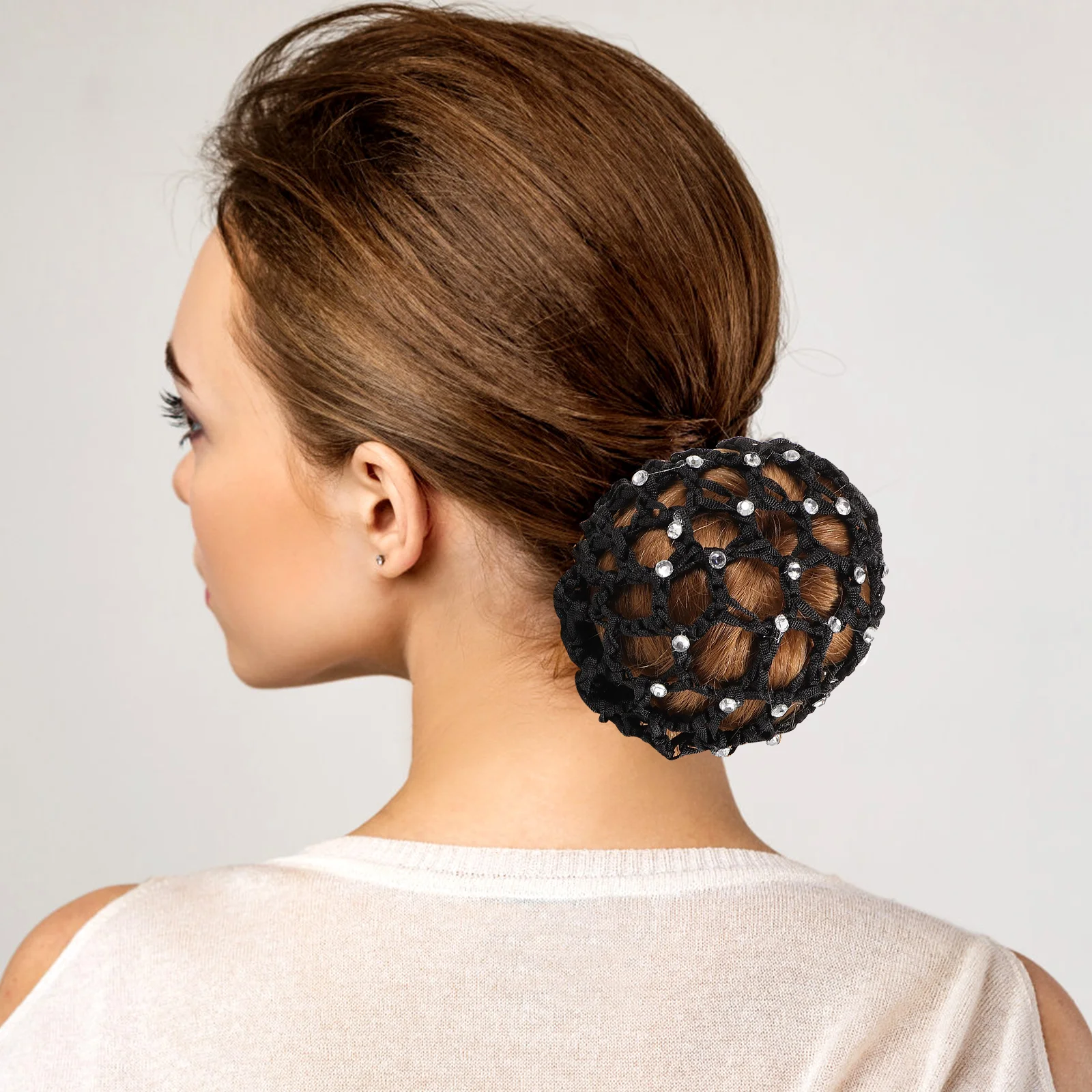 

5pcs Crystal Hair Nets Black Breathable Bun Covers for Women Hairnets Suitable Thin Thick Hair Nurses Ballet Dancers