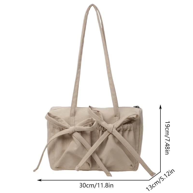 2024 New Korean Bow Nylon Shoulder Bag Fashionable and Sweet Design Tote Bag Folded Large Capacity Commuter Women's Handbag