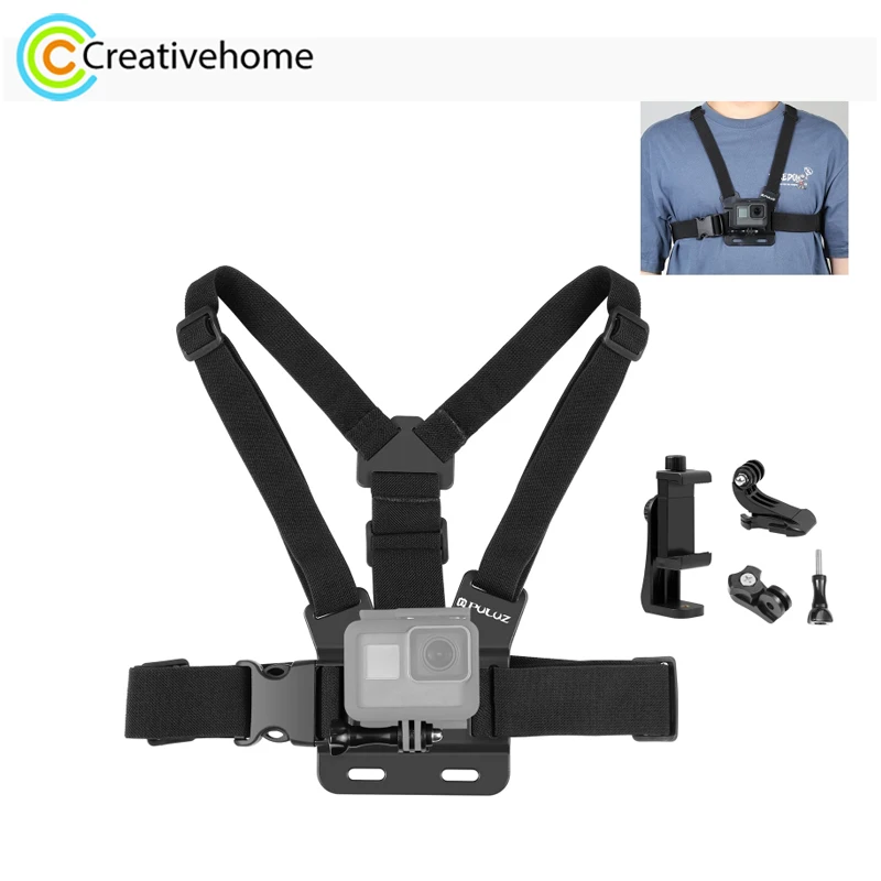 PULUZ 5 in 1 Adjustable Body Mount Belt Chest Strap with Phone Clamp & J Hook Mount & Long Screw Kit