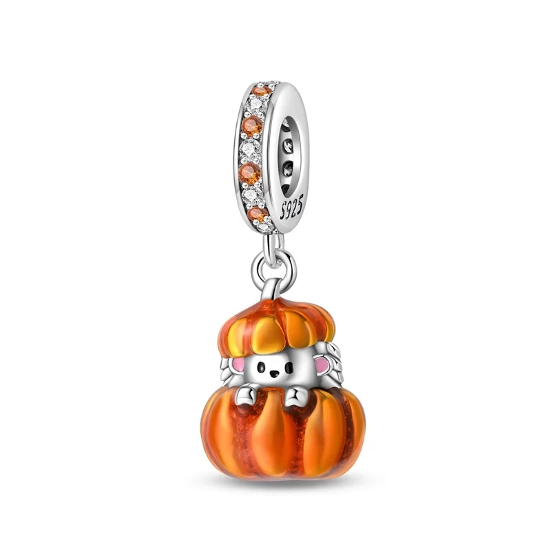 

New Original 925 Sterling Silver Little Hedgehog Pumpkin Charms Pendant For Women Exquisite DIY Birthday Party Jewelry Gifts