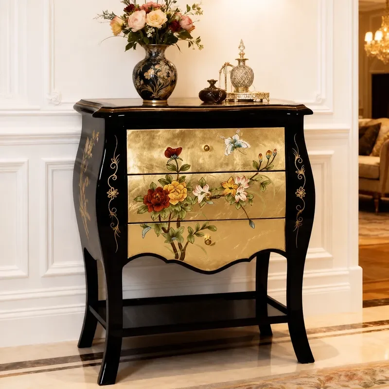 New Chinese Style Three Tier Side Table Small Apartment Living Room Sofa Corner Multi Layer Storage Cabinet Gold Foil Edge