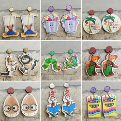 Cute Wooden Animal Cartoon Earrings For Women Bear Butterfly Insert Crayon Book Teacher Earrings Teachers' Day Gifts Wholesale