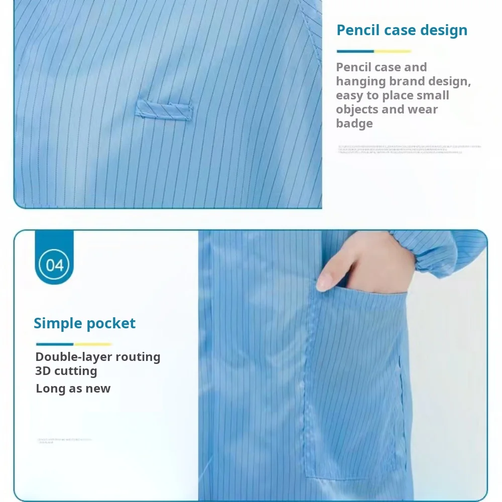 Anti static hooded coat, work clothes, dust-proof clothes, integrated static clothes, blue and white food cleaning clothes